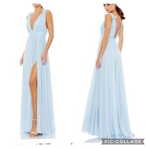 NEW MAC Duggal chiffon light blue long formal gown grecian bridesmaid dress